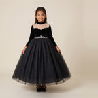 Velvet Sparkle Tulle Ball Gown in Black – front view