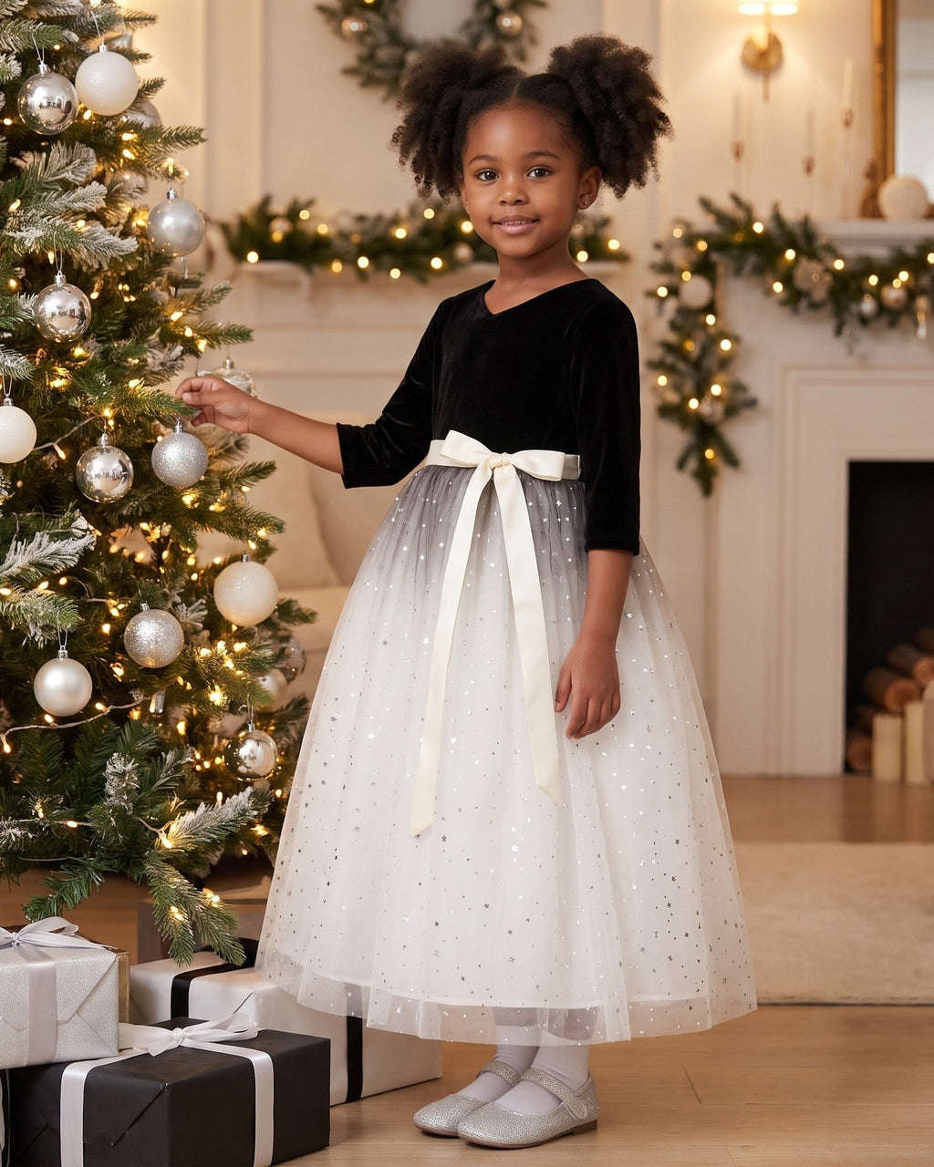 Velvet Star Tulle Ball Gown in Black & White – lifestyle photo 2